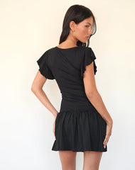 Toinette Drop Waist Mini Dress in Black