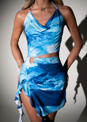 Vicious Cycle Cowl Mini Dress - Blue