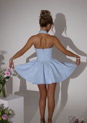 Whisper of Love Bow Mini Dress - Blue