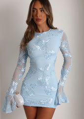 Locked In Heaven Long Sleeved Mini Dress - Blue