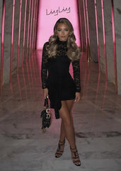 Love Club Lace High Neck Tie Detail Dress - Black